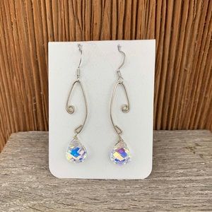 Swarovski Crystal Aurora Borealis Crystals Silver Dangle Earrings